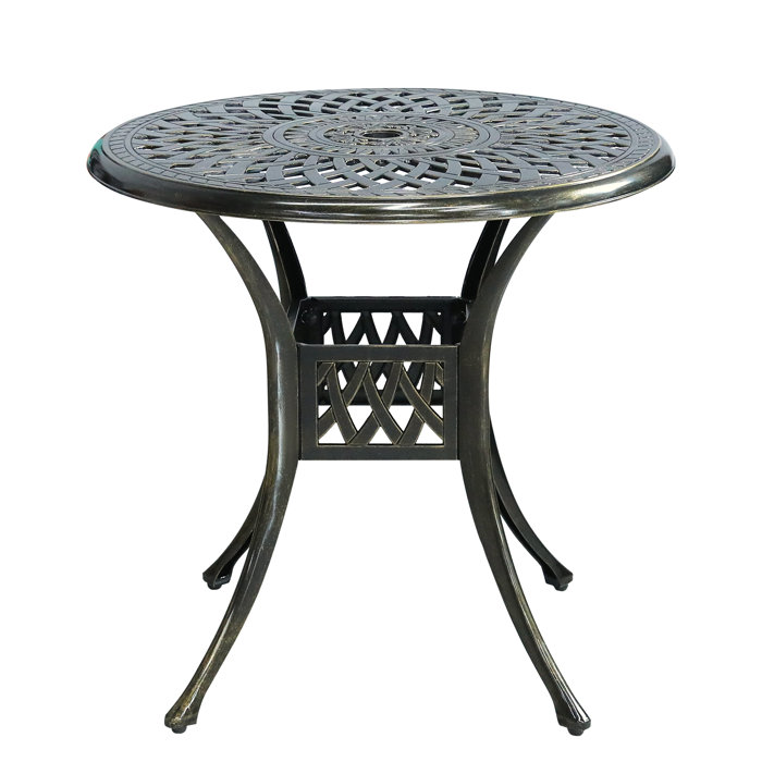 Bloomsbury Market 31” Round Patio Bistro Table, Outdoor Cast Aluminum Dinning Table With 2